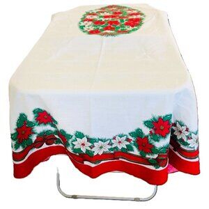 Xmas Table Cloth Oval 82 x 60 White Red Green Floral
